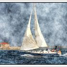 Velero y faro en Formentera (Ibiza) (efecto acuarela)