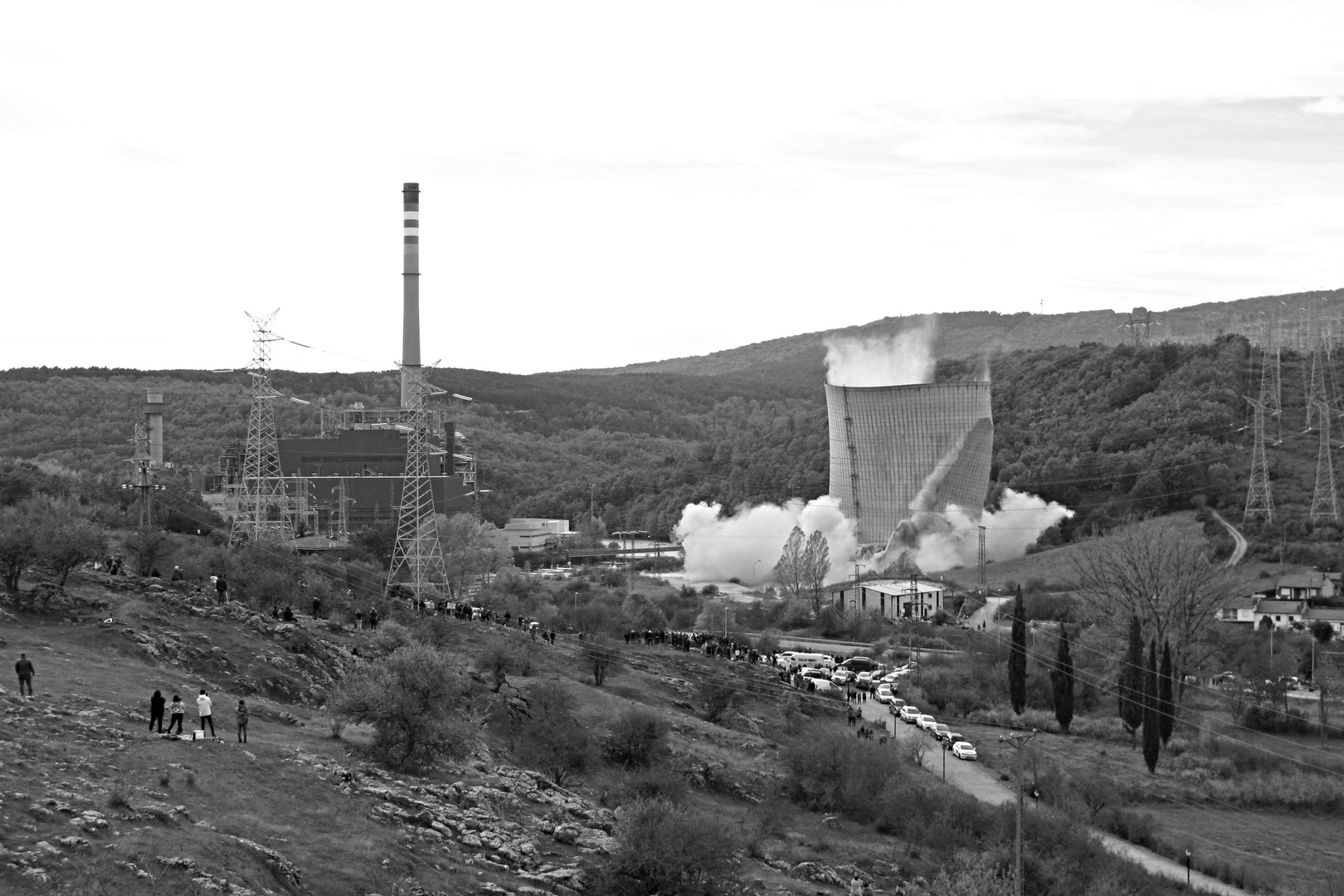 Velilla coal fired power station cooling tower demolition; Palencia-Spain