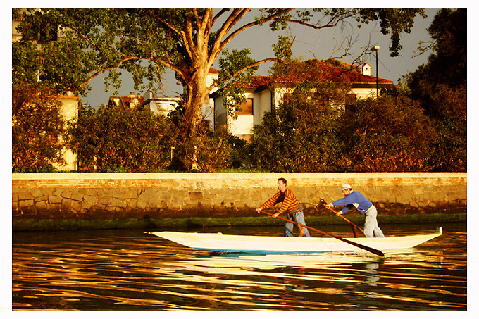 Venice, rowing at sunset