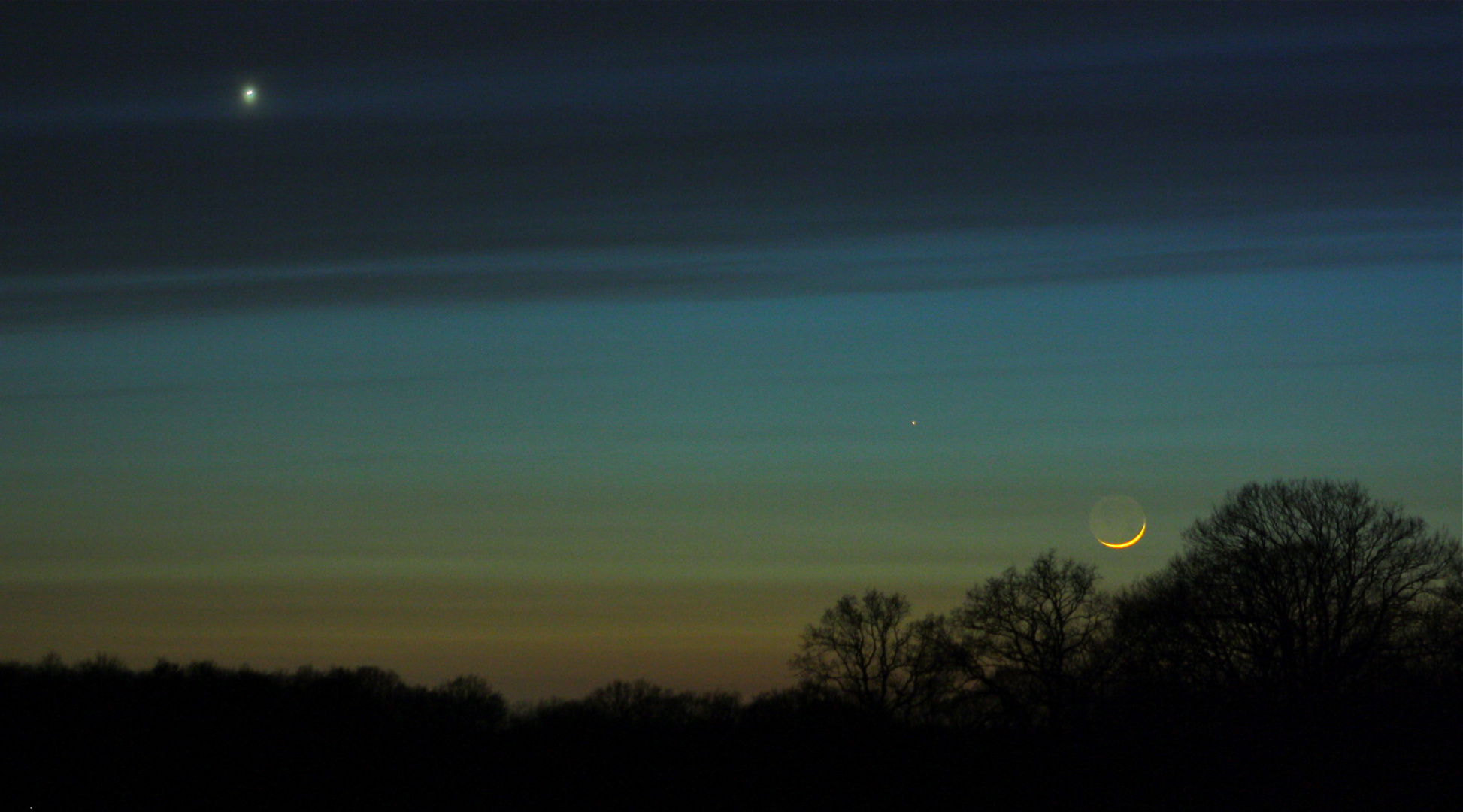 Venus, Merkur und der jung Mond