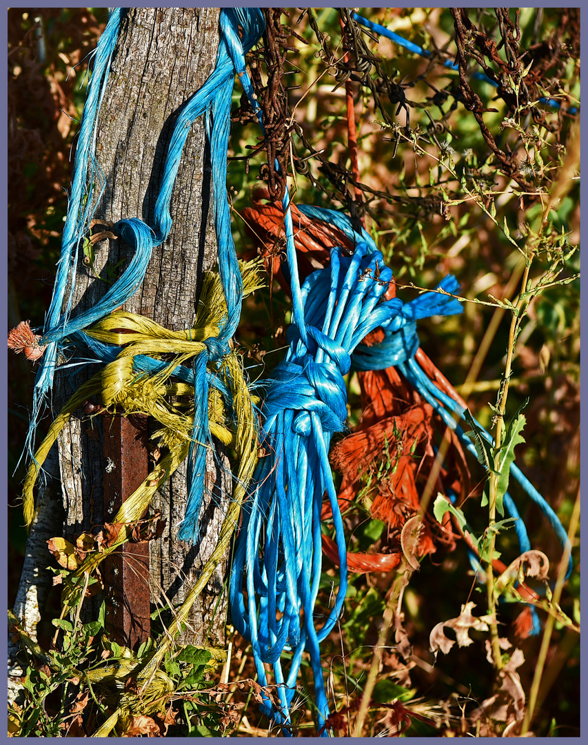 Verknüllte blaue Plastikschnur