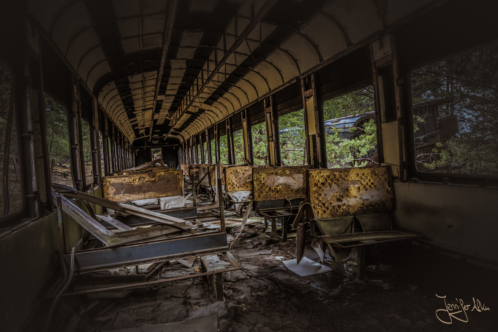 Verlassener Zug in Tschernobyl