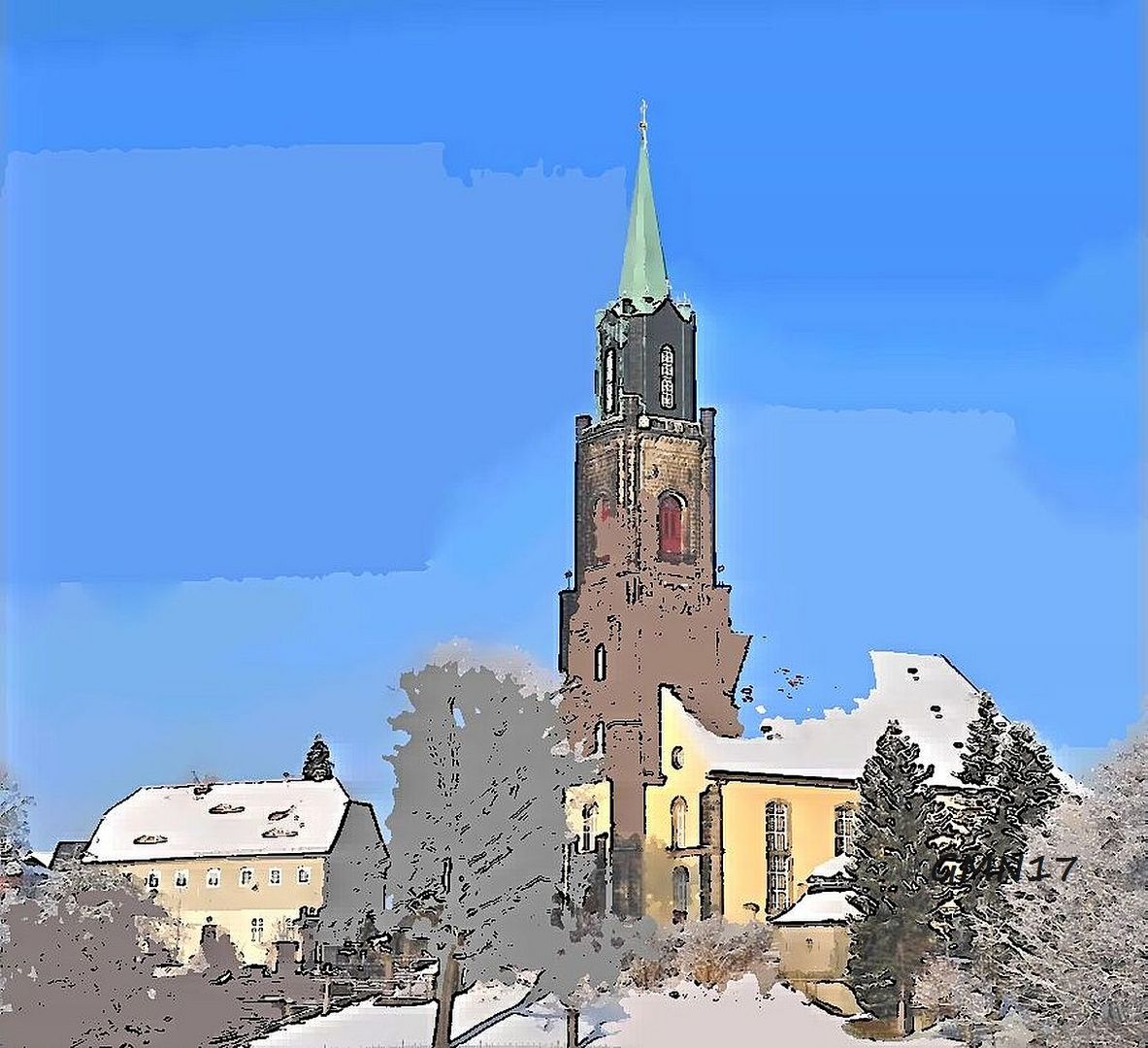 Verschneite Kirche