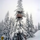 Verschneiter Hochstand neben der Skipiste