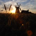 Versinkende Sonne an einer Windmühle