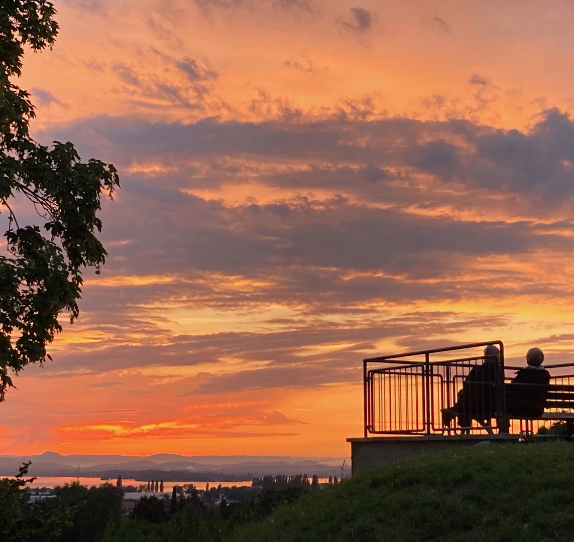 Versunken in die Betrachtung des Sonnenuntergangs