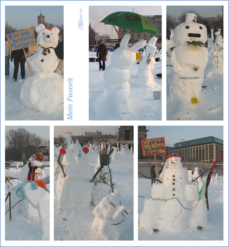 Vertreter der „geretteten Schneemänner- und –frauen“ (1) am Schoßplatz, Berlin-Mitte