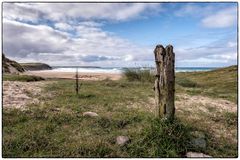 Verwitterter Pfosten am Strand