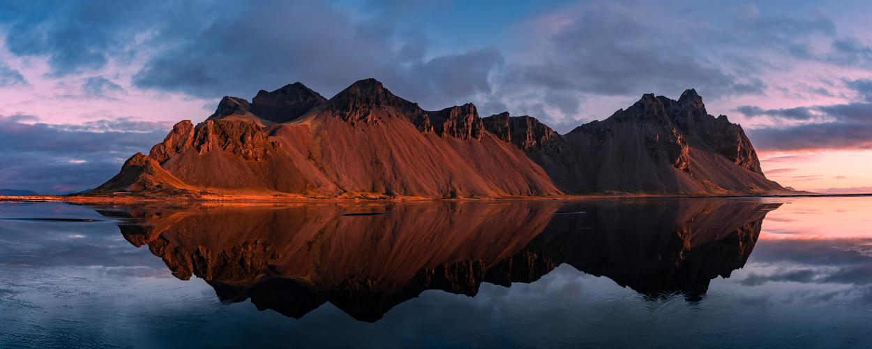 Vestrahorn Pano nach Sonnenaufgang