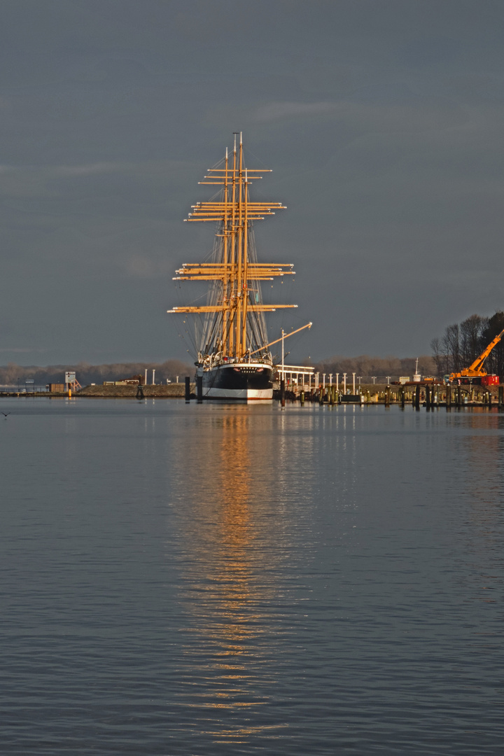 Viermastbark PASSAT bei abendlicher Sonne in Travemünde