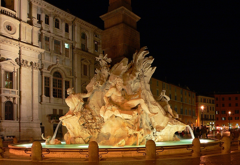 ...Vierströmebrunnen auf Rom`s schönstem Platz -Piazza Navonna...