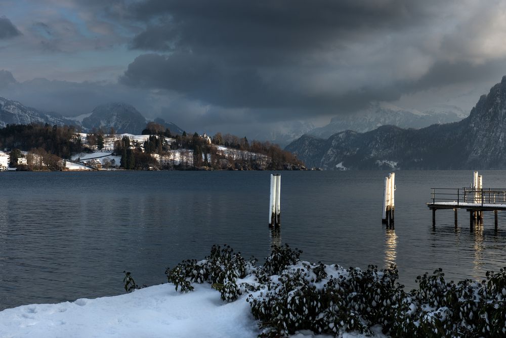 Vierwaldstättersee mit dem Schloss Meggenhorn im Hintergrund.