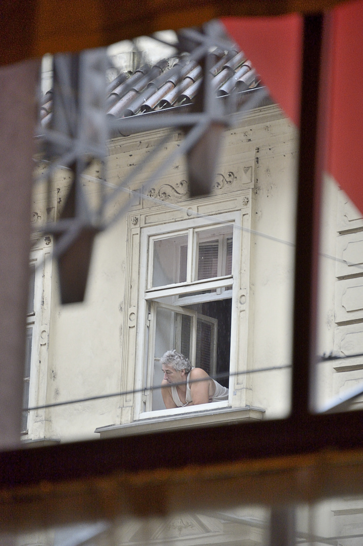 view from hotel imperial, throug the window, raining summer day