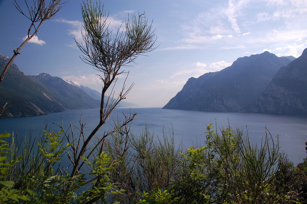 View from Monte Brione with snow covered Monte Baldo above the lake