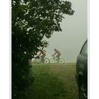 View from our driveway (bicycling in the fog)