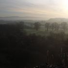 View into the misty landscape from Winchburgh Shale Bing