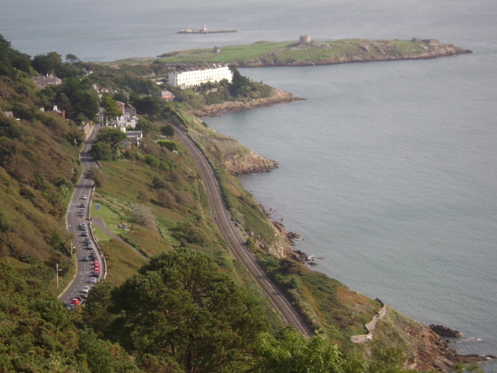 View of Dalkey Island,light house,vico road,rail line from Killiney Hill.