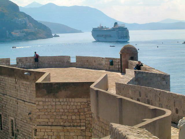 View on cruise ship from Dubrovnik city walls