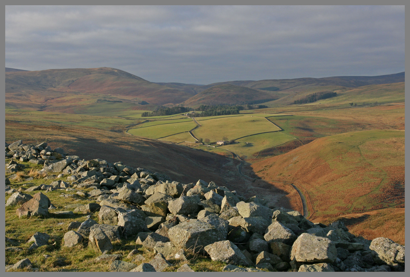 view west to Ingram valley from Brough law hill fort