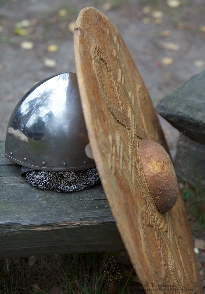 Viking helmet and shield