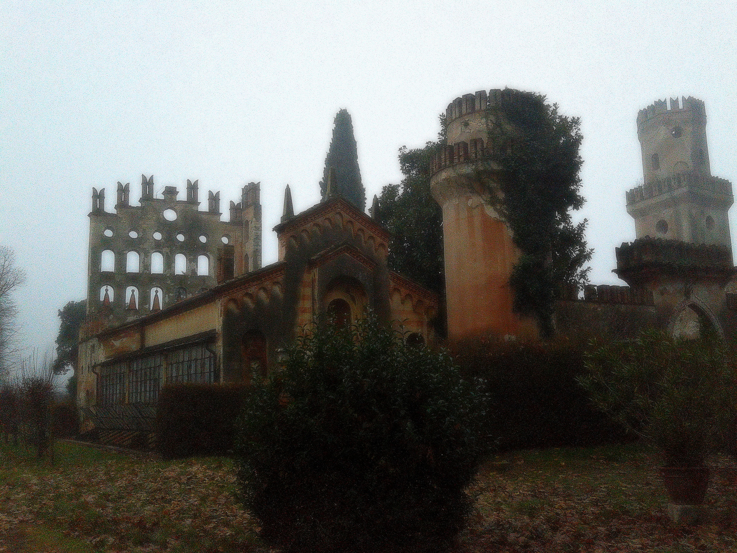 Villa Nichesola Fano...scorcio  del parco giardino..2..nella nebbia