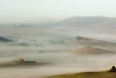 Vista sulla campagna di Pienza all'alba