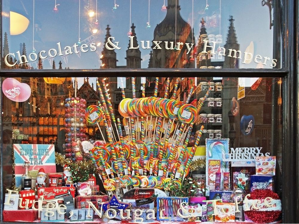 Vitrine gourmande de Noël à Cambridge  (UK)