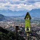 Vogelhaus mit Bergblick