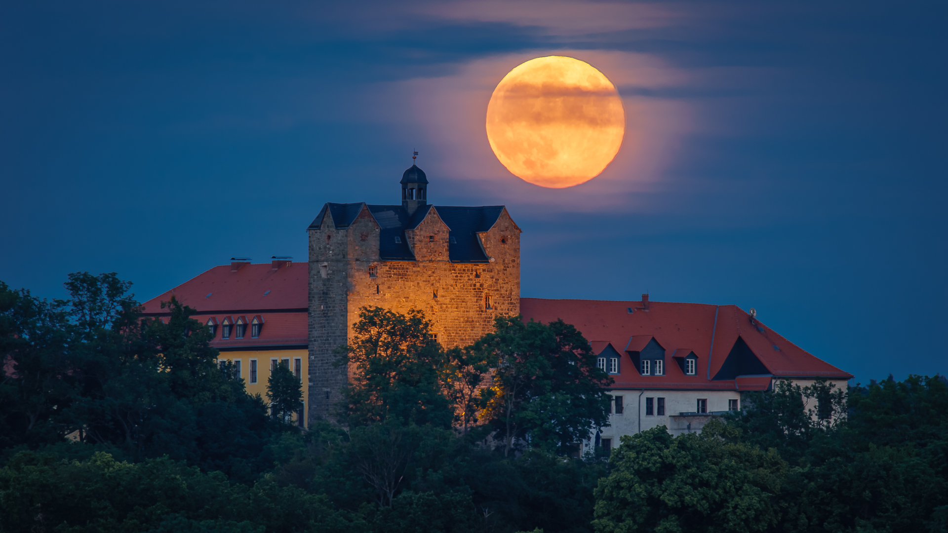 Vollmond über dem Schloss Ballenstedt