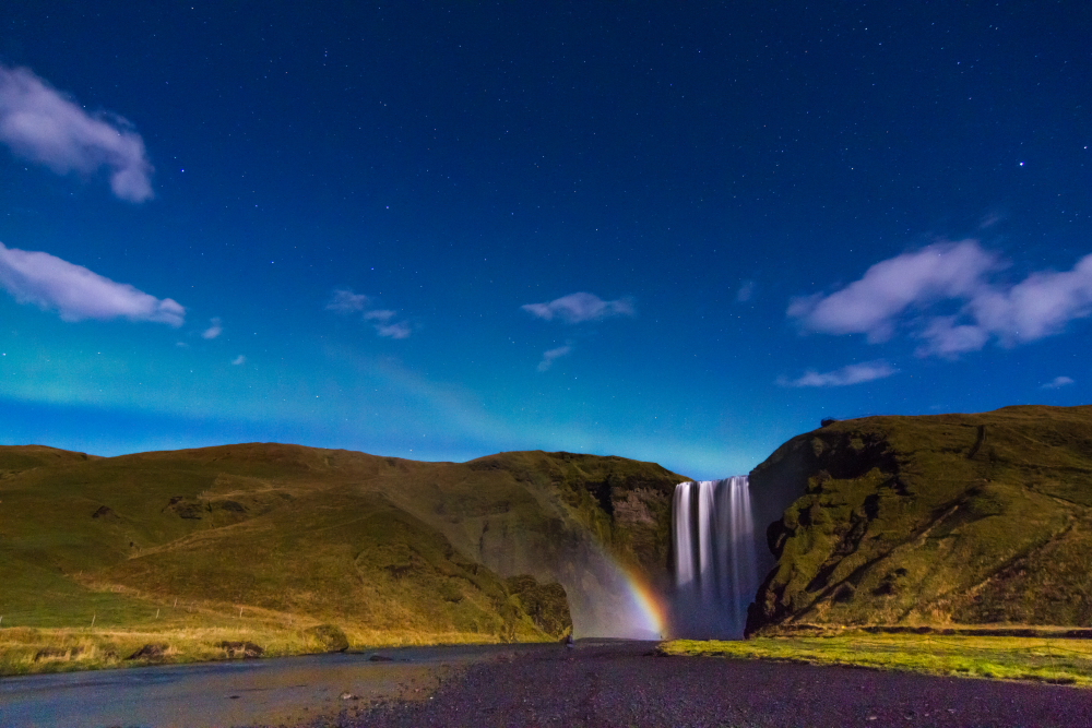 Vollmondnacht am Skógafoss