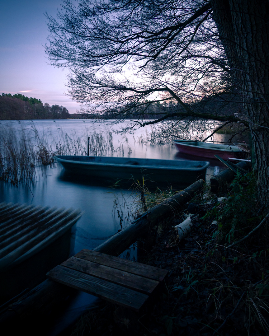 Vom Bootsanleger, über den Pagelsee, bis zum Sonnenuntergang.