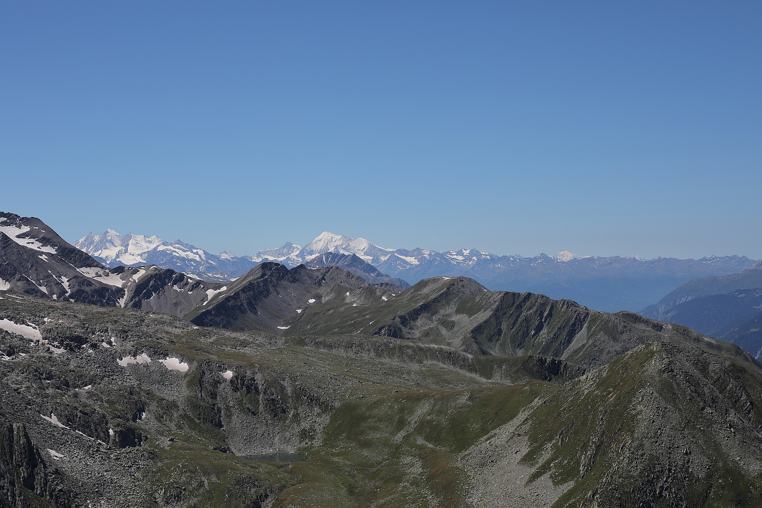 vom Brudelhorn Rtg.  Mischabelgruppe Weisshorn MontBlanc 