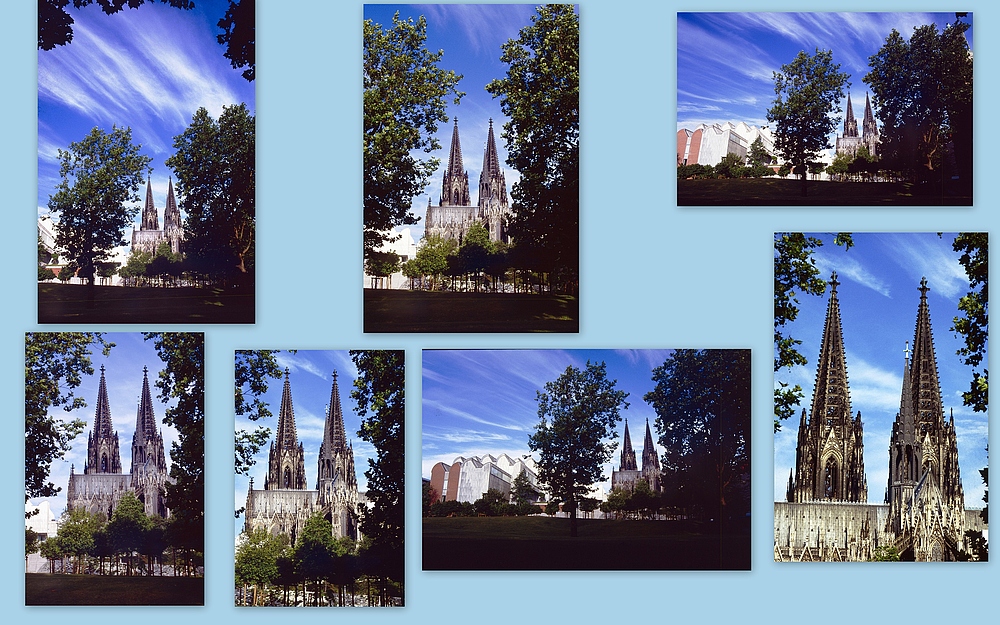 Von der Rheinpromenade Richtung Ludwig Museum + Kölner Dom um 7 Uhr morgens fotografiert (Dia)