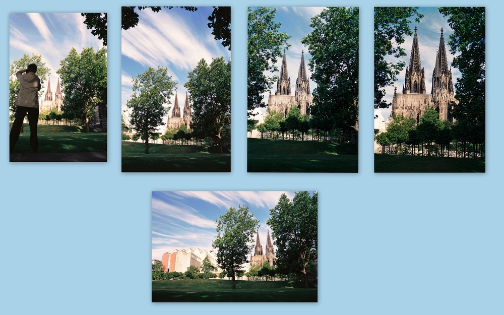 Von der Rheinpromenade Richtung Ludwig Museum + Kölner Dom um 7 Uhr (Neg.)