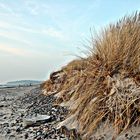 Von der Wintersturmflut geprägter Strand in Vitte