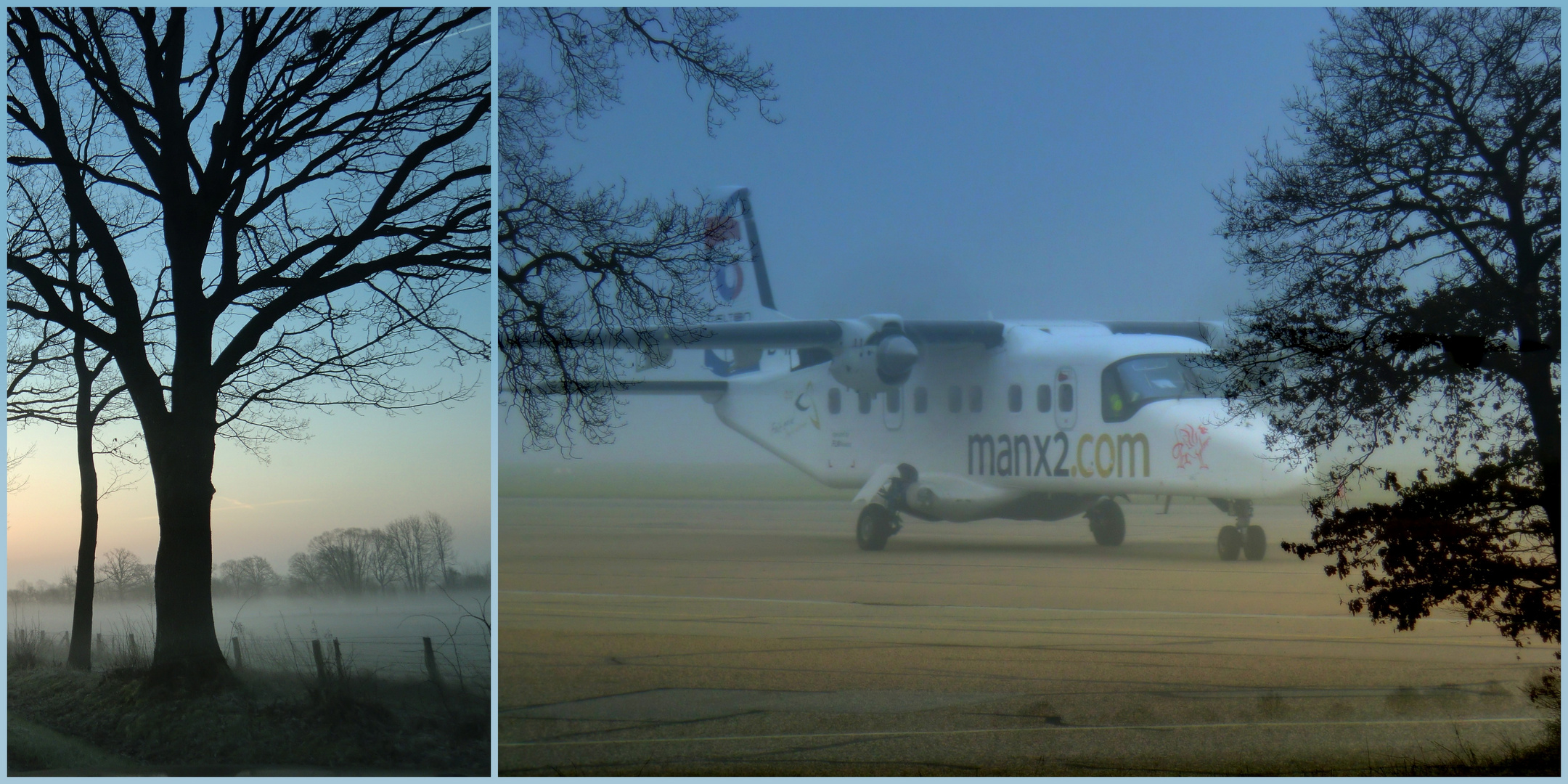 Von wegen Sonne...Nebel hatte es, schon auf dem Weg zum Flugplatz.