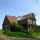 ..... Vorlaubenhaus einst im Deutschen Ostpreussen gebaut; Hirschfeld (Jelonki) .....