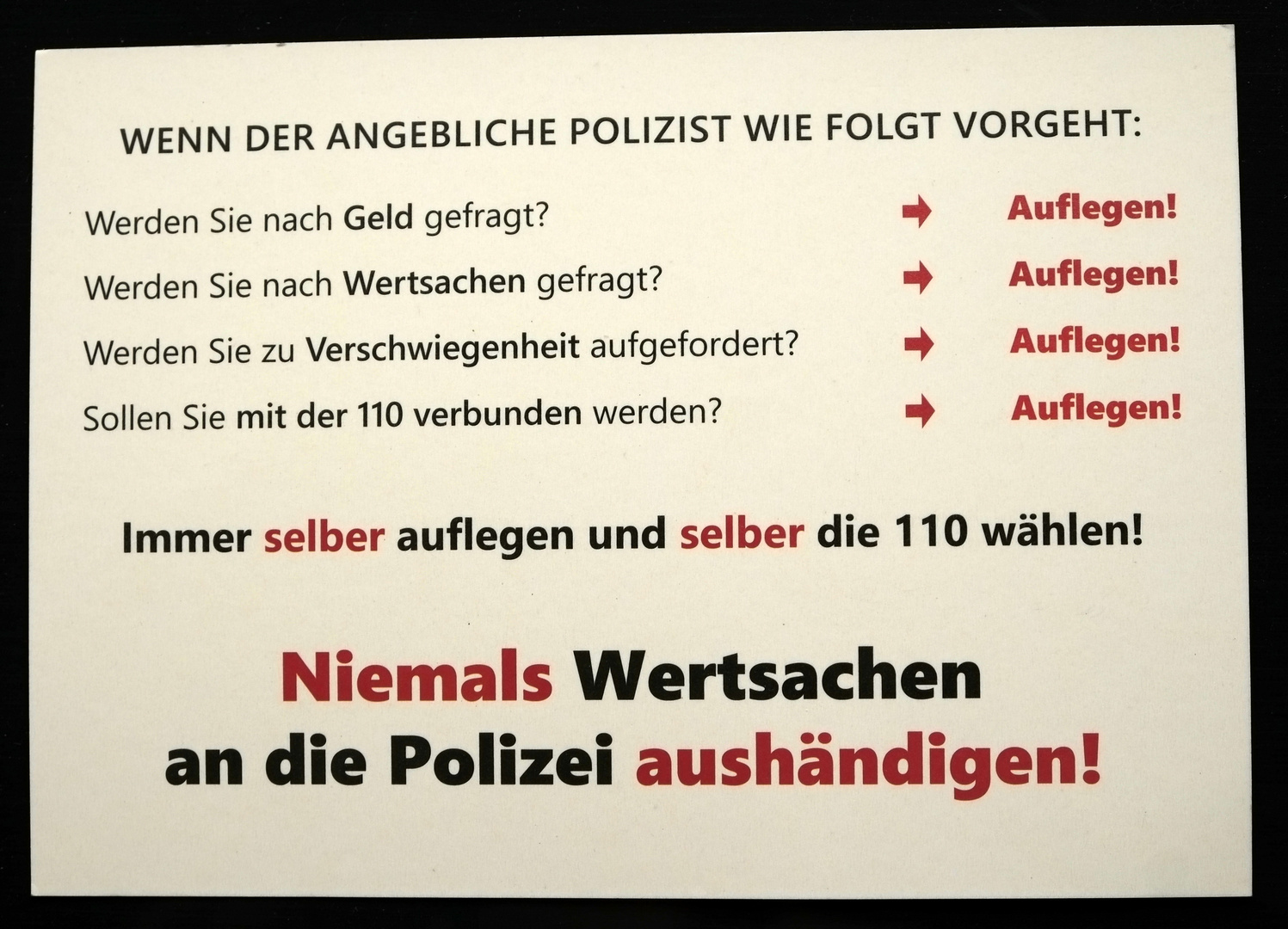 VORSICHT VOR FALSCHEN POLIZISTEN