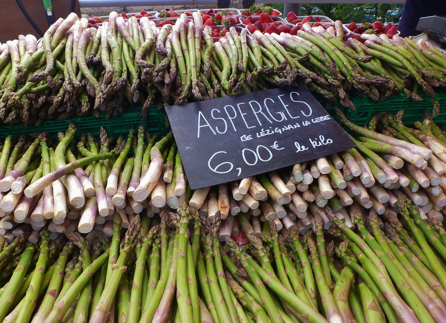 Vue sur les asperges vertes au marché de bédarieux