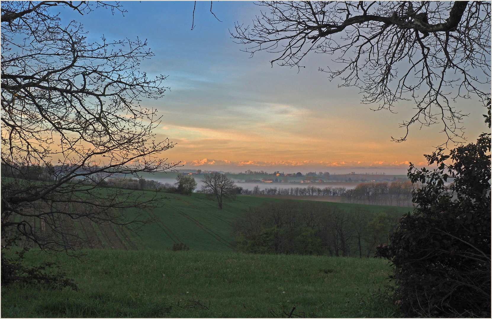 Vue sur les Pyrénées au petit matin