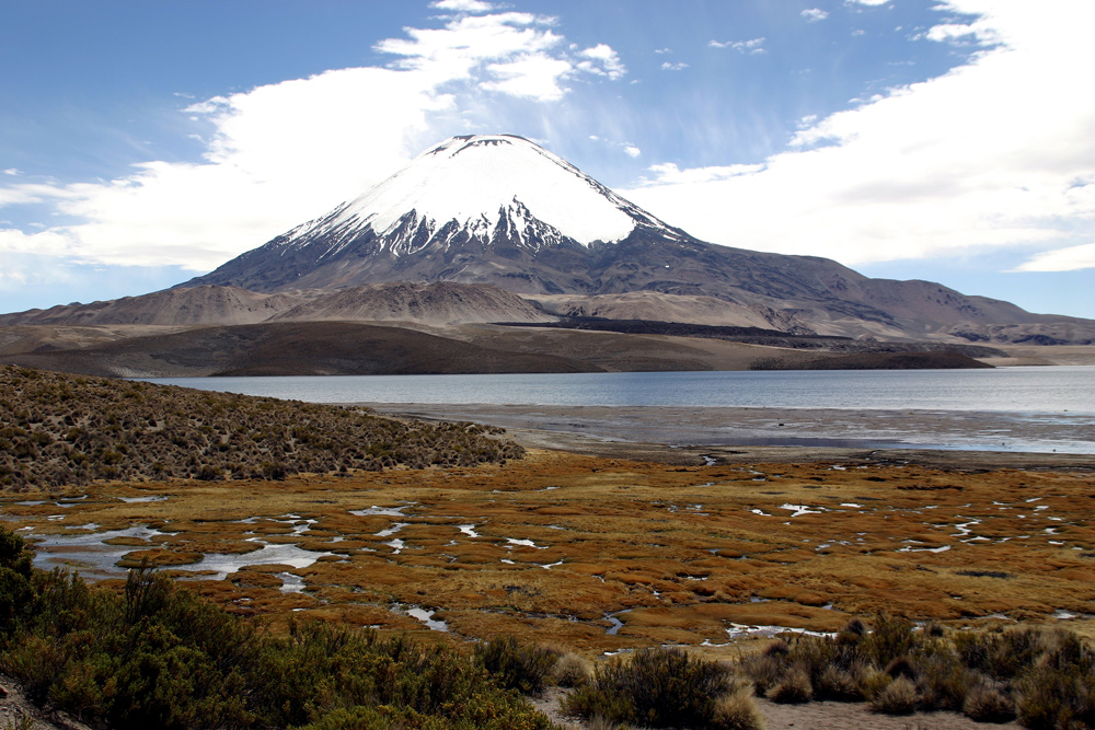 Vulkan Parinacota und Lago Chungara
