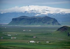 Vulkane Island; Mýrdalsjökull von Dyrhólaey gesehen