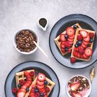 Waffles berries coyo choc buckwheat granola