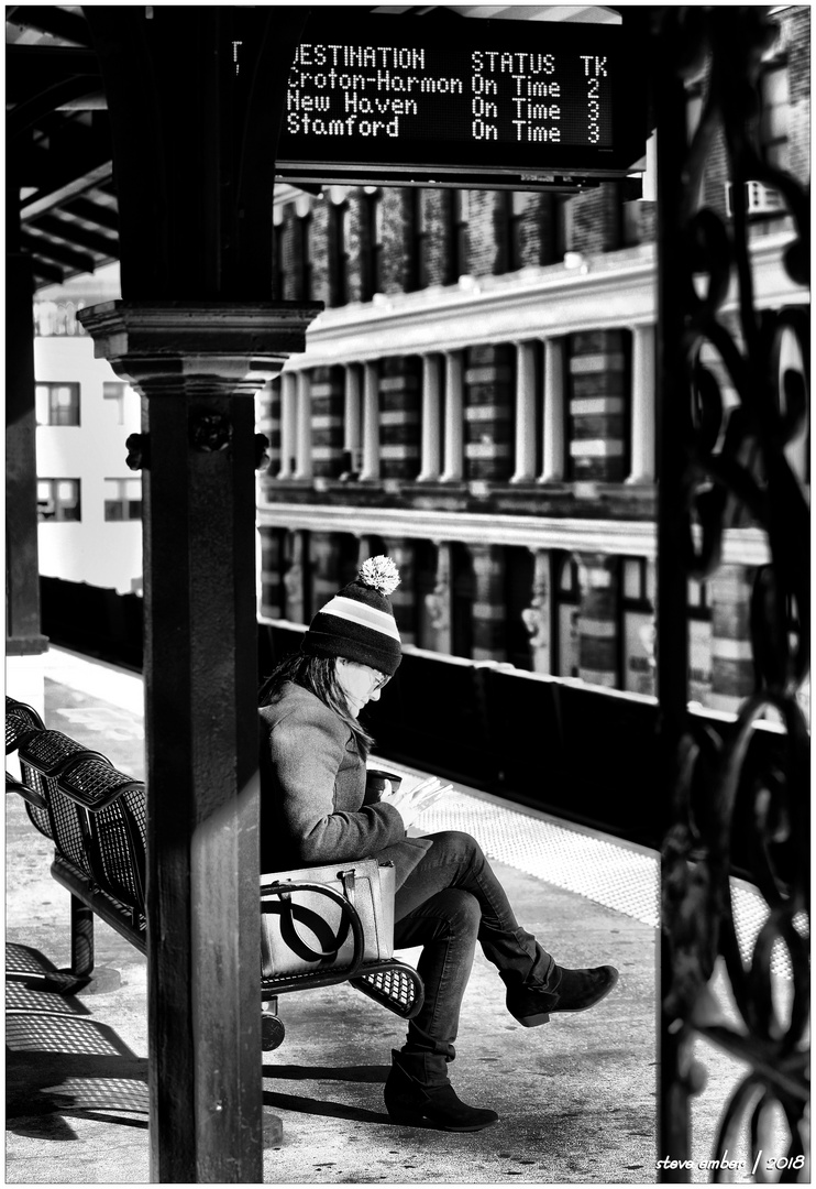 Waiting for her train...