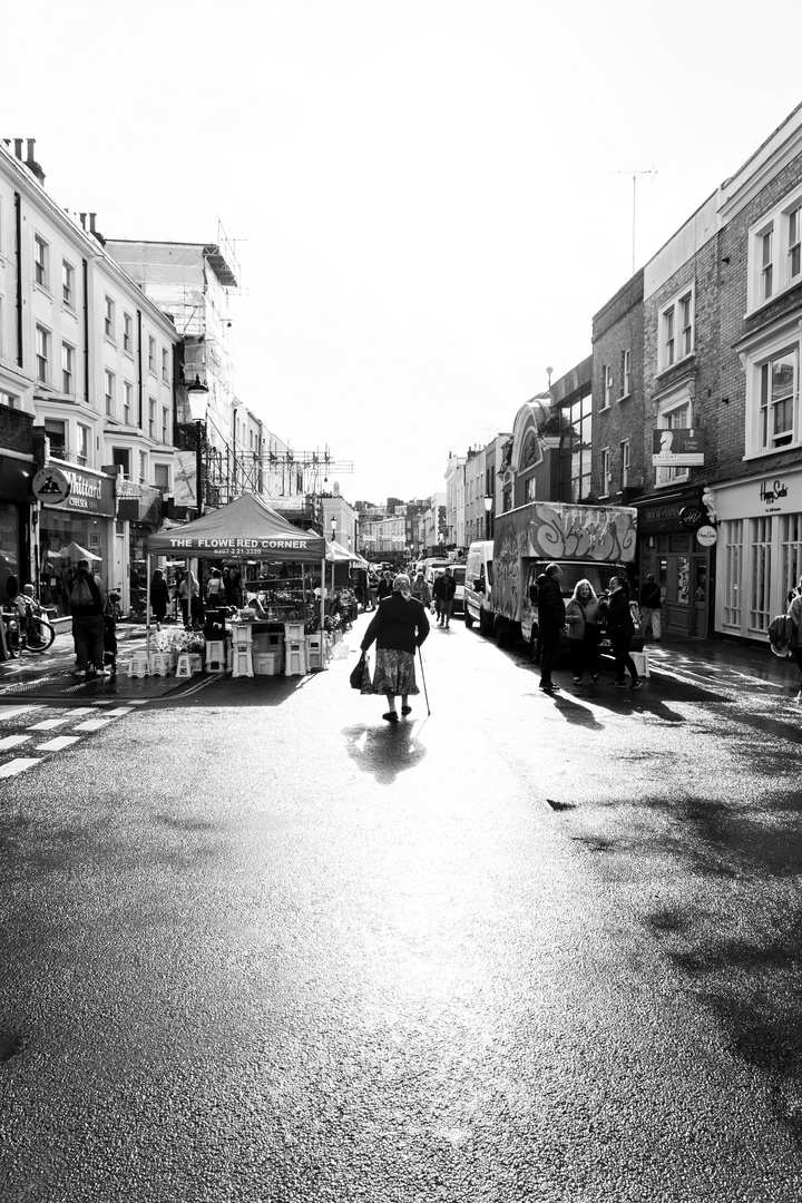 Walking down Portobello Market