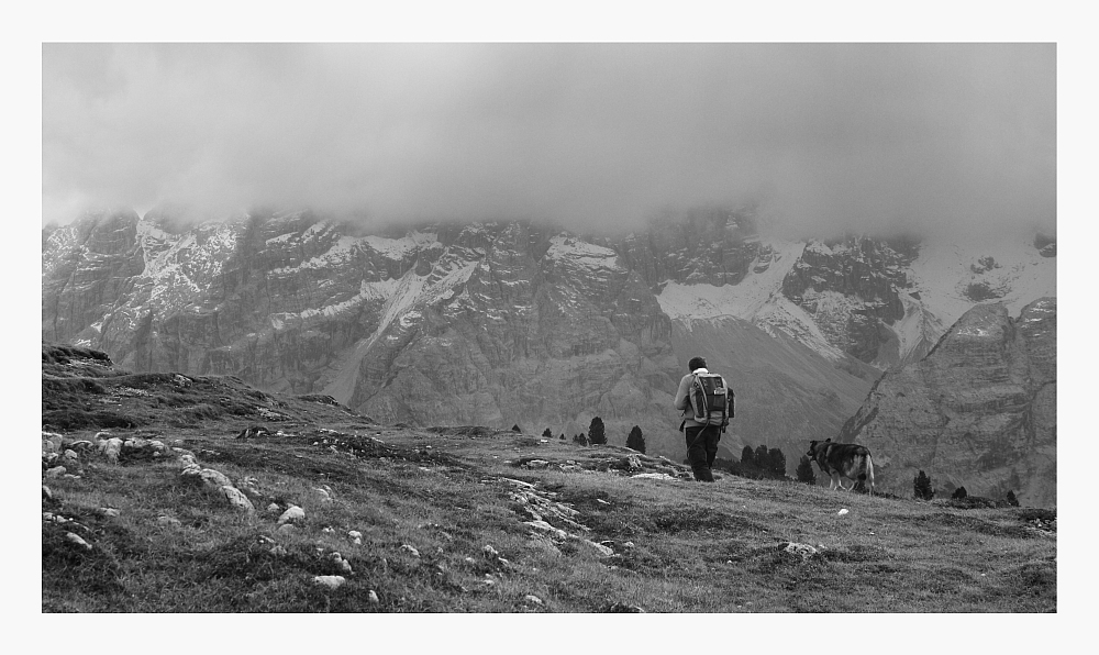 Walking under clouds