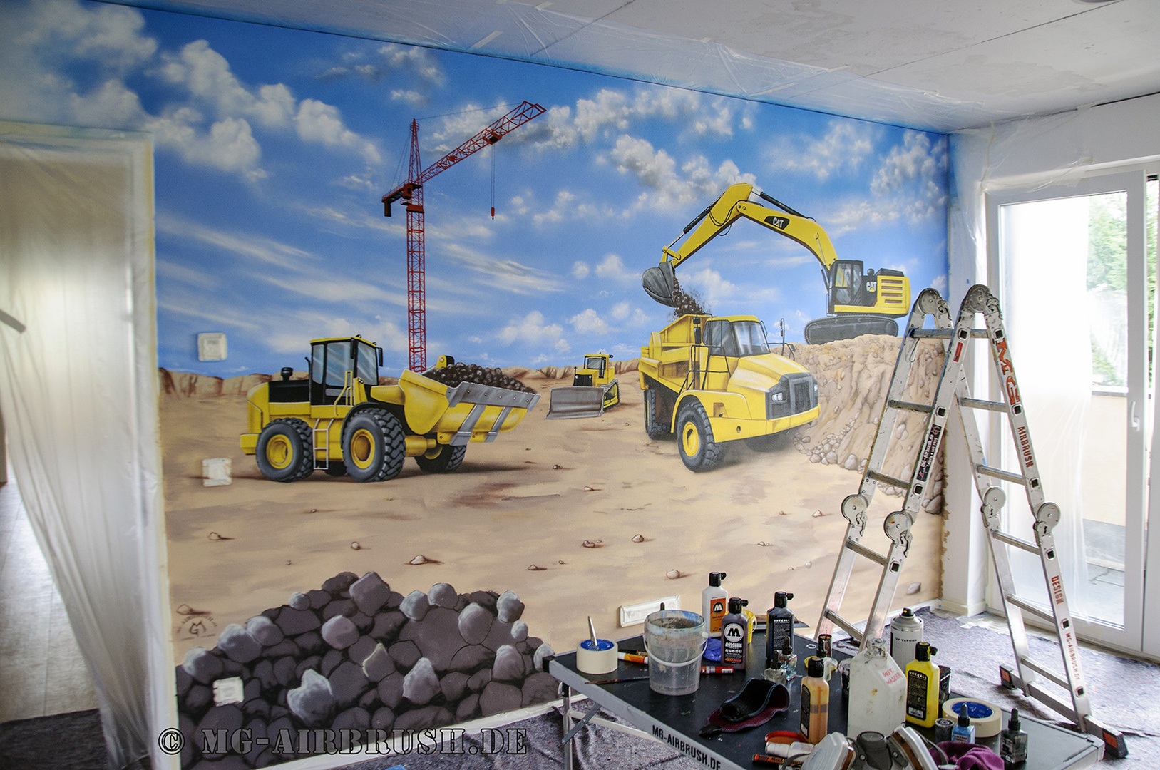 Wandbild "Baustelle" in Arbeit