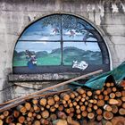 Wandbild mit Holzstapel