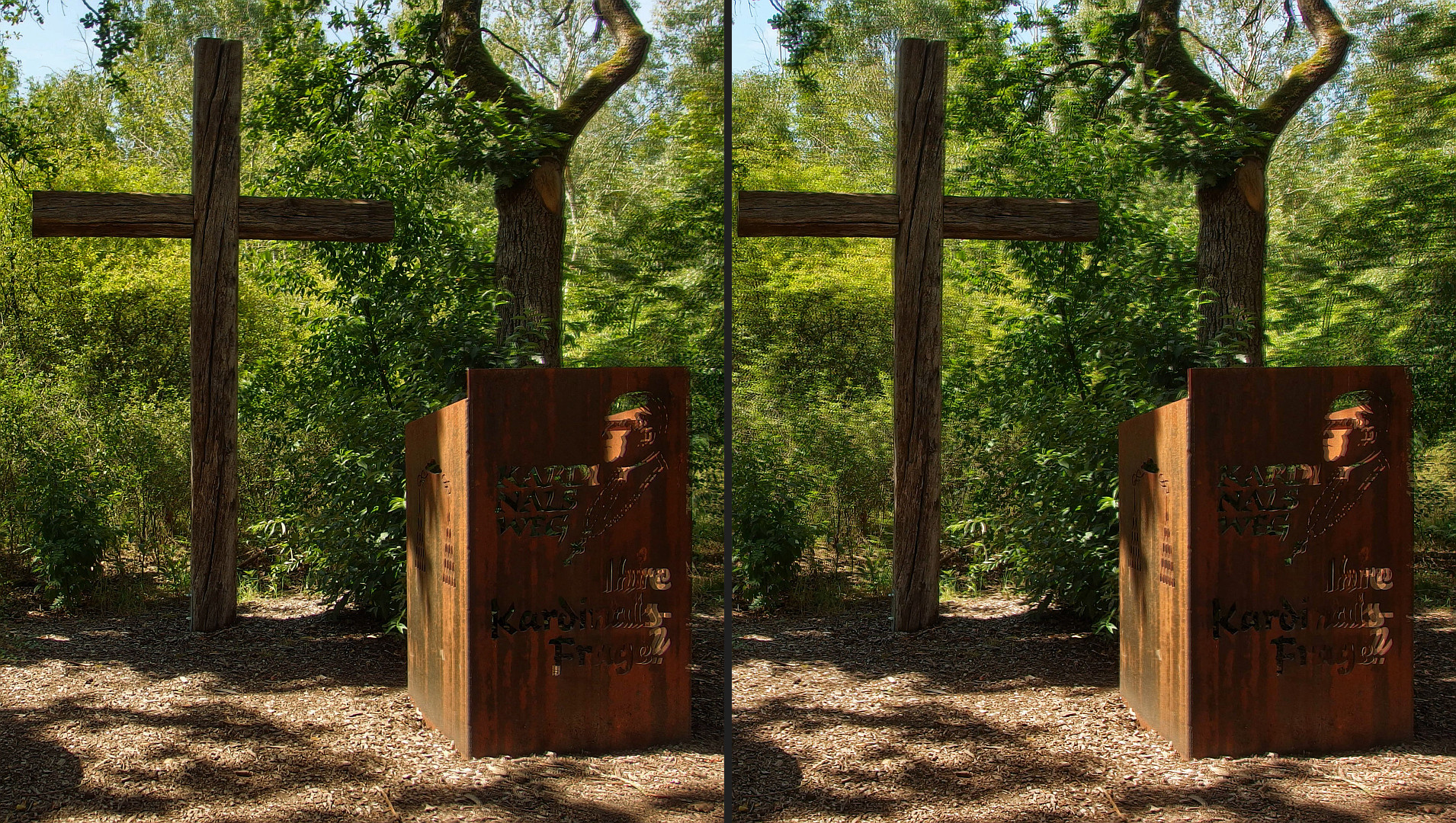  Wandern auf dem Kardinalsweg: die Waldkapelle  (3D Kreuzblick)