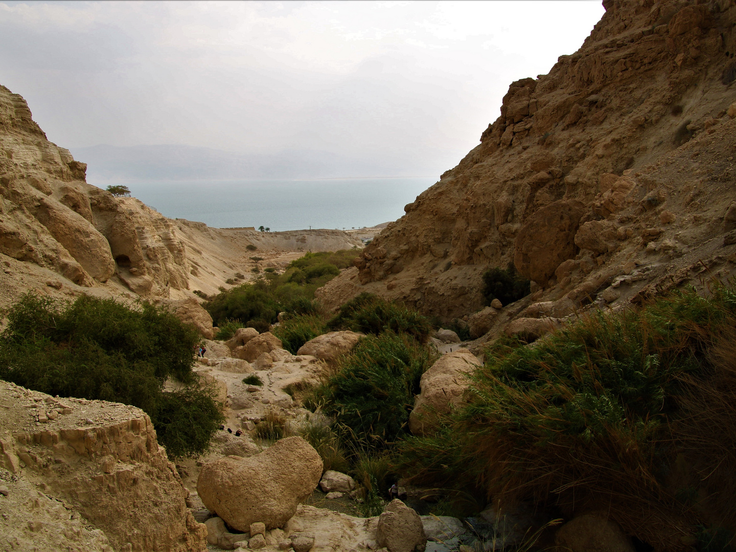 Wandern zum Wasserfall mit einem Hauch von Blick aufs Tote Meer